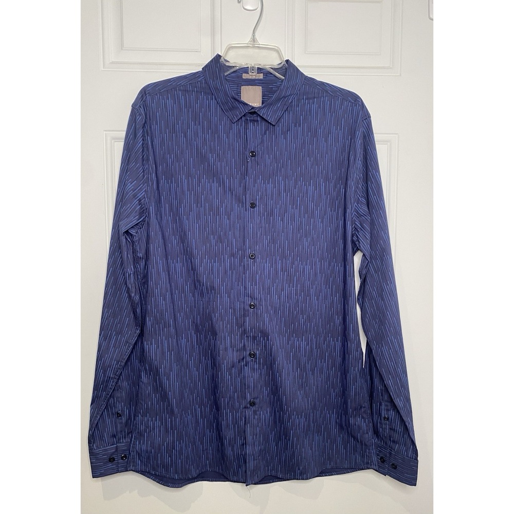 A-Frame Men's Large Tall Blue Stockholm Stetch Poplin Button Down Shirt NEW